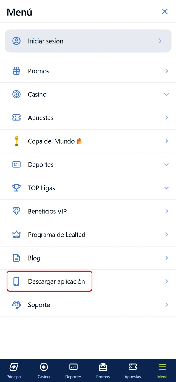 Hacé clic en el botón de descarga de la aplicación Jugabet.