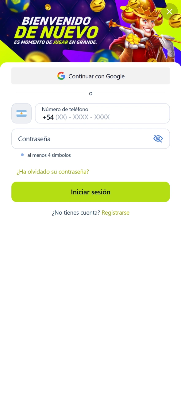 Iniciá sesión o registrate desde la aplicación Jugabet para continuar.