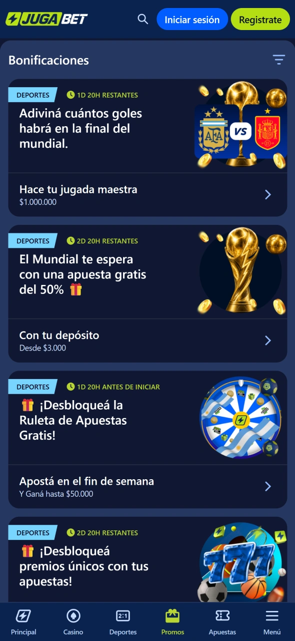 Descubrí promociones disponibles en la app de Jugabet para Argentina.