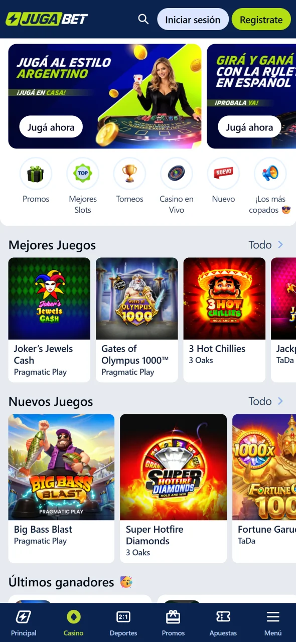 Disfrutá del casino en la app de Jugabet con una amplia selección de juegos.