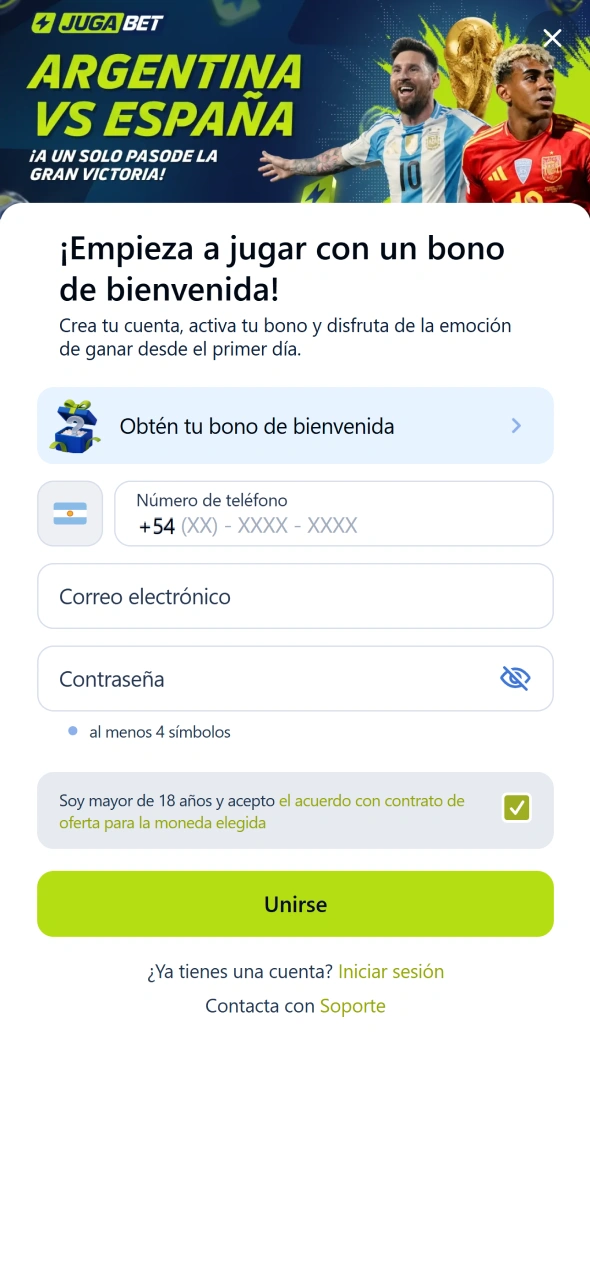 Registrate mediante la aplicación Jugabet y creá tu cuenta rápidamente.