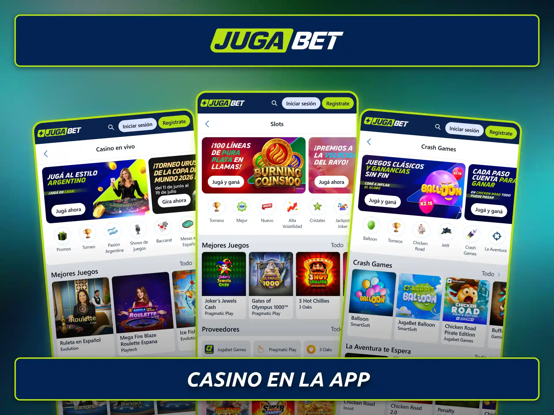 Explorá la sección de casino disponible en la aplicación Jugabet.