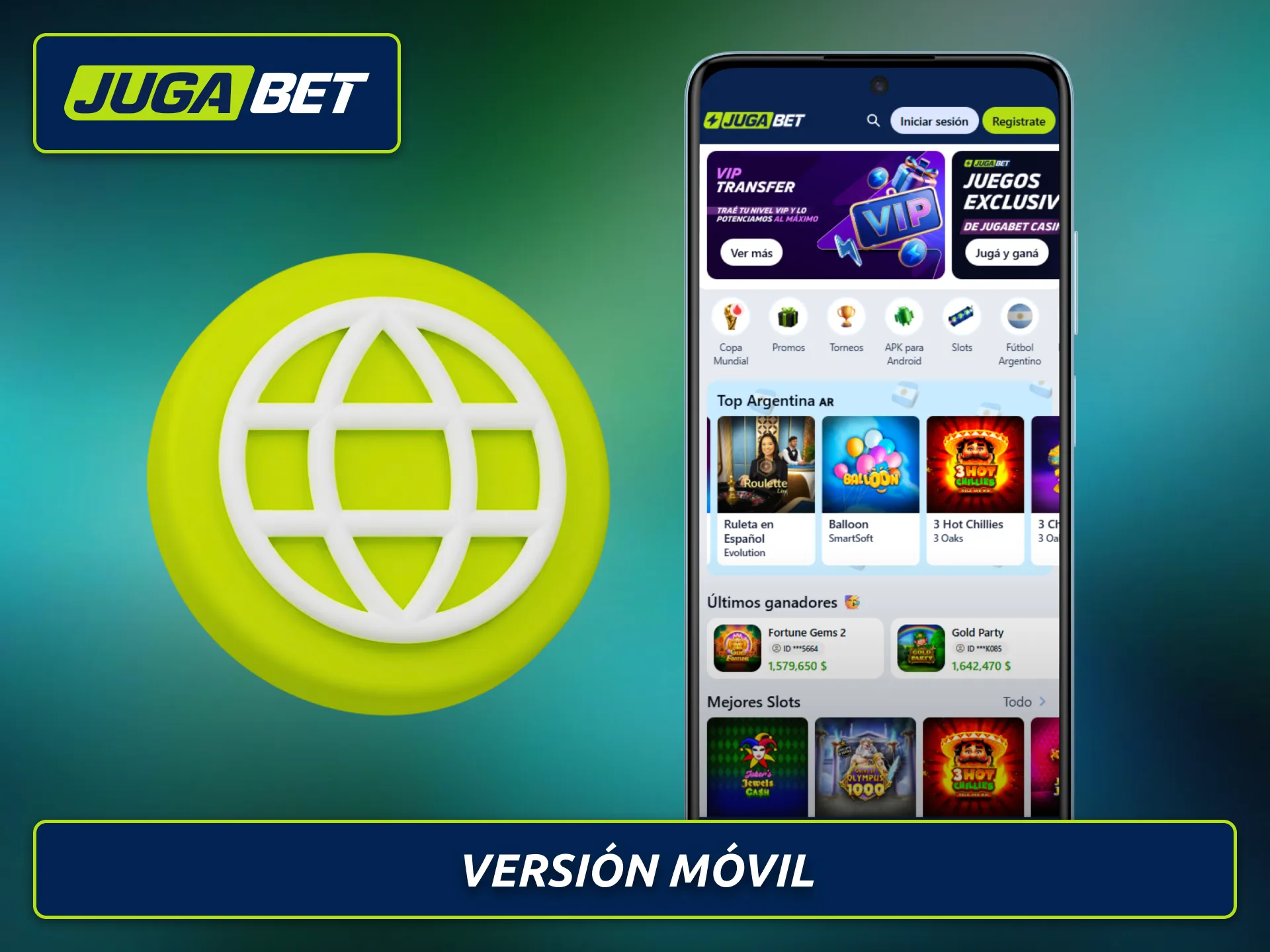 Usá la versión móvil del sitio de Jugabet sin instalar una aplicación.