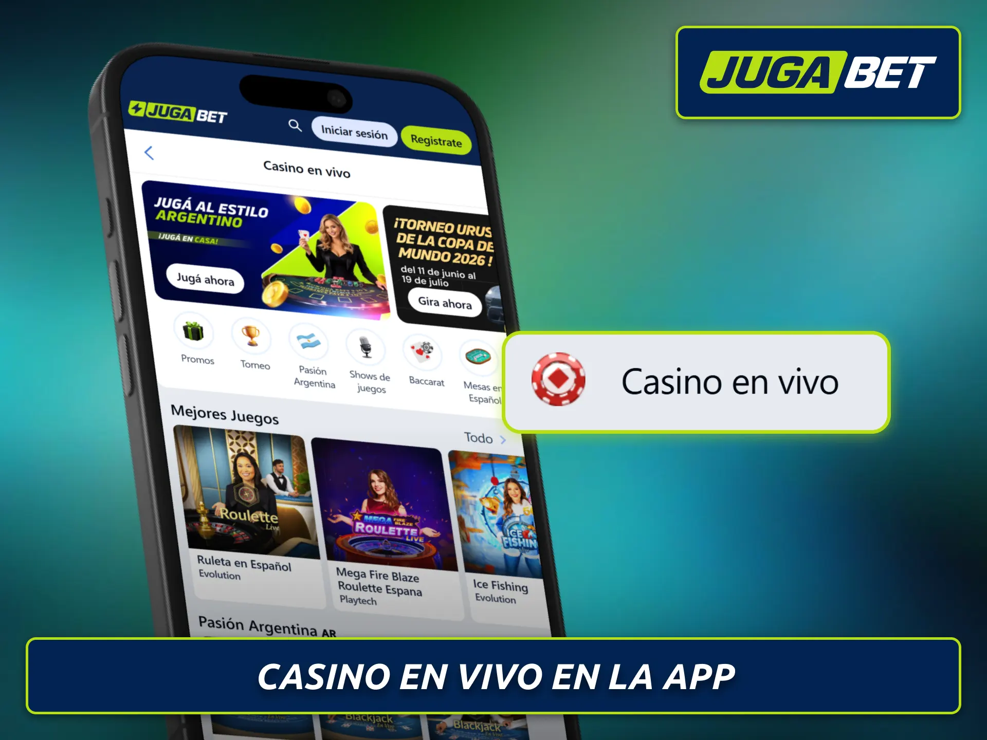 Disfrutá el casino en vivo de Jugabet desde la aplicación móvil.