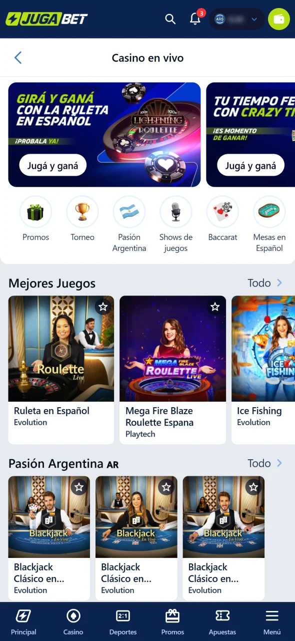 Elegí una mesa del casino en vivo de Jugabet y empezá a jugar.
