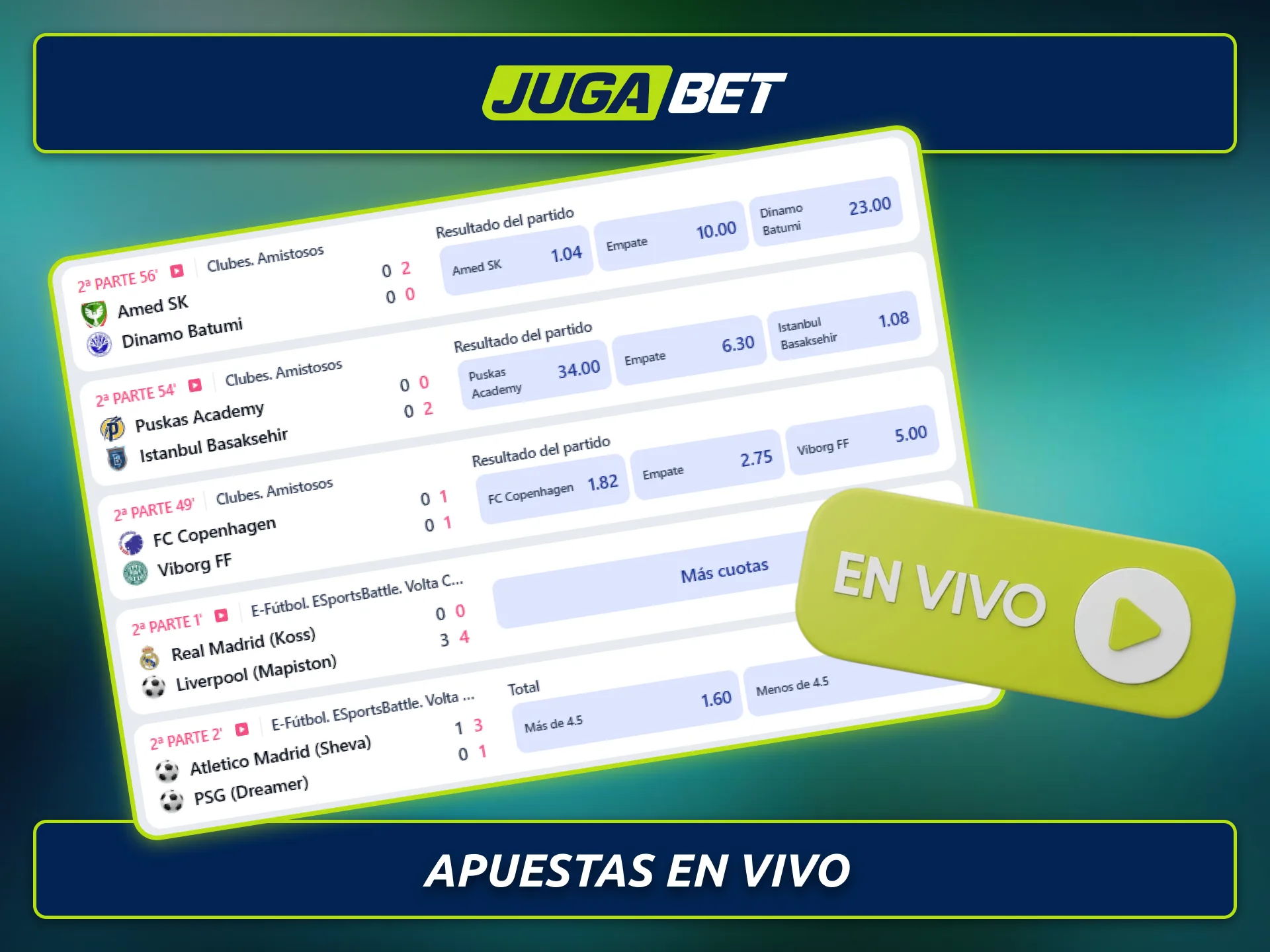 Disfrutá de las apuestas en vivo con cuotas actualizadas en Jugabet.