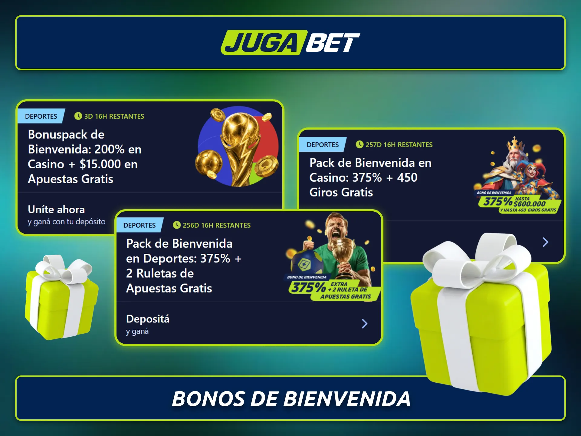 Conocé los bonos de bienvenida disponibles para nuevos jugadores de Jugabet Argentina.