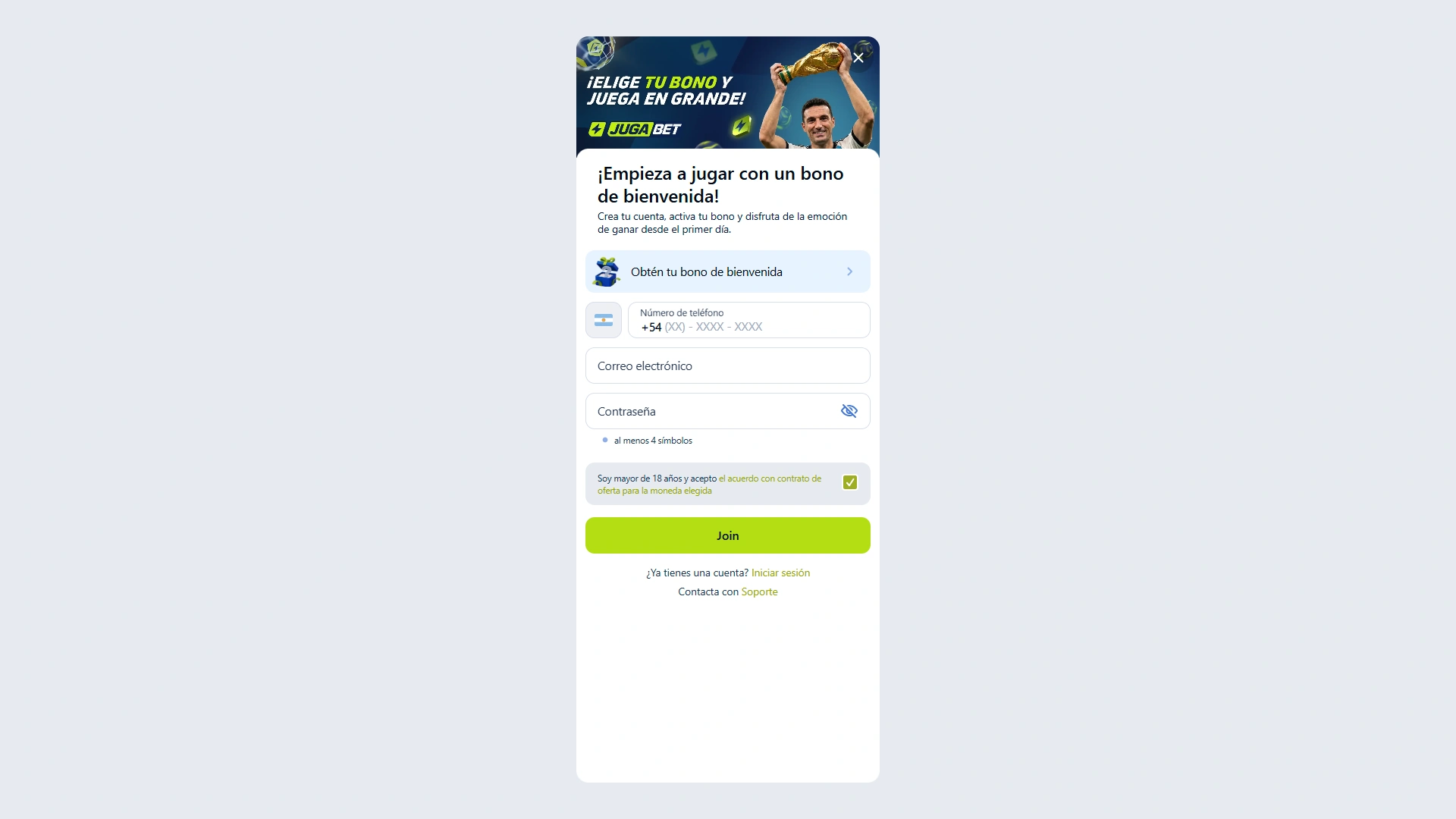 Registrate en Jugabet y creá tu cuenta de manera rápida y sencilla.