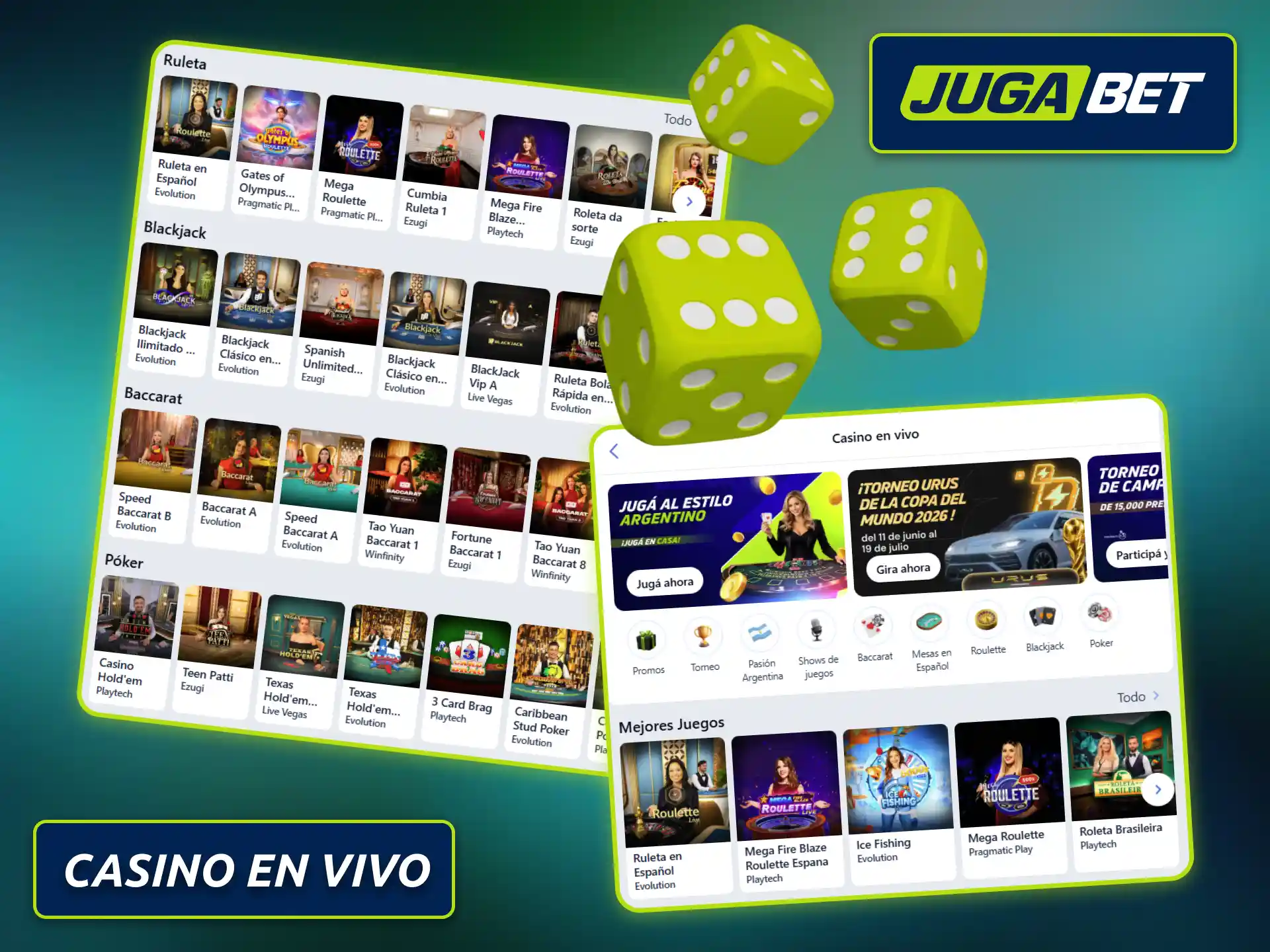 Viví la experiencia del casino en vivo disponible en Jugabet.