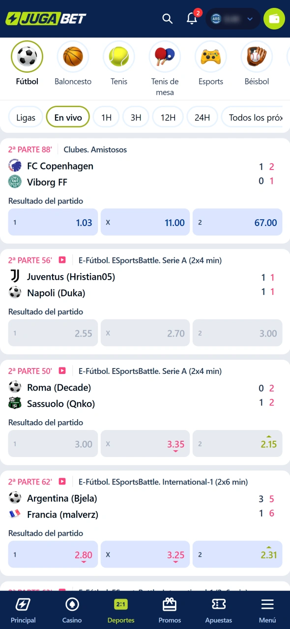 Accedé a la sección de apuestas de Jugabet para comenzar.