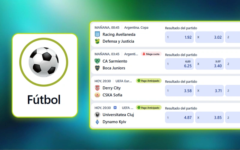 Apostá al fútbol con Jugabet y seguí los principales torneos.