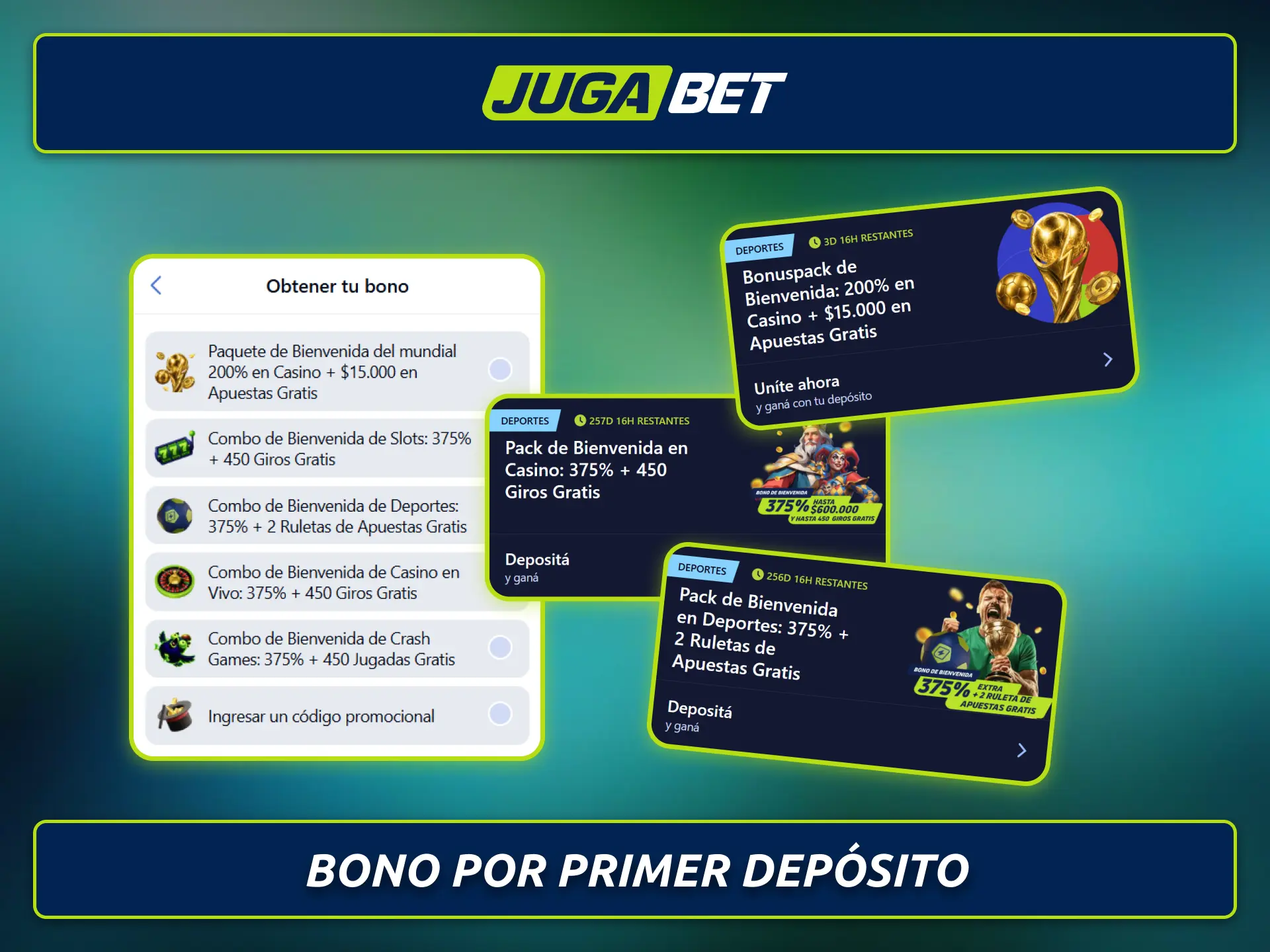 Explorá el bono por primer depósito disponible para nuevos jugadores de Jugabet.