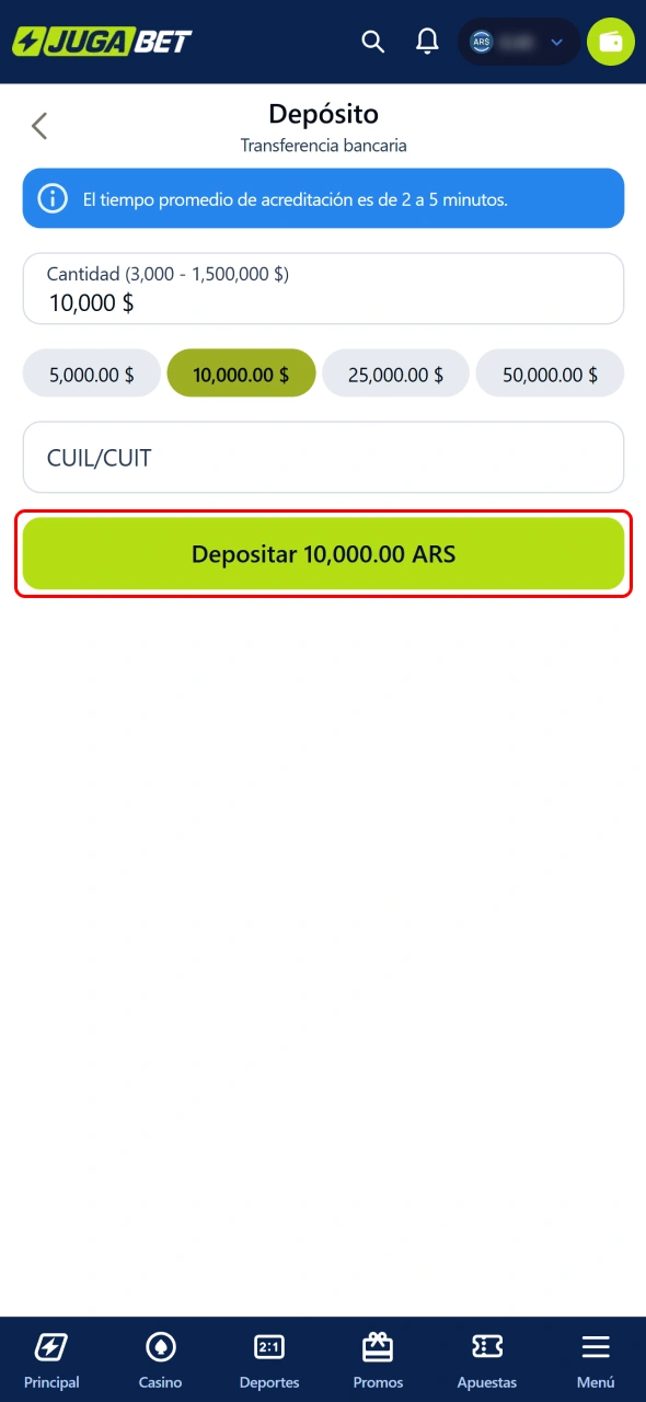 Completá el pago y verificá el saldo disponible en Jugabet.