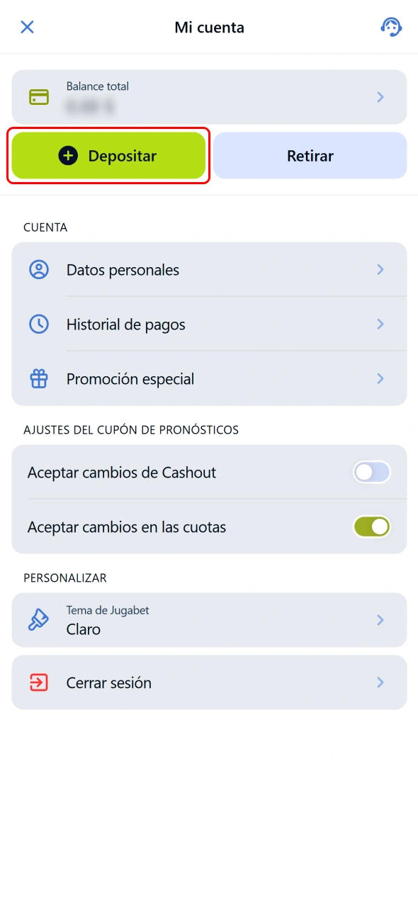 Navegá a la sección de caja de Jugabet para depositar fondos.