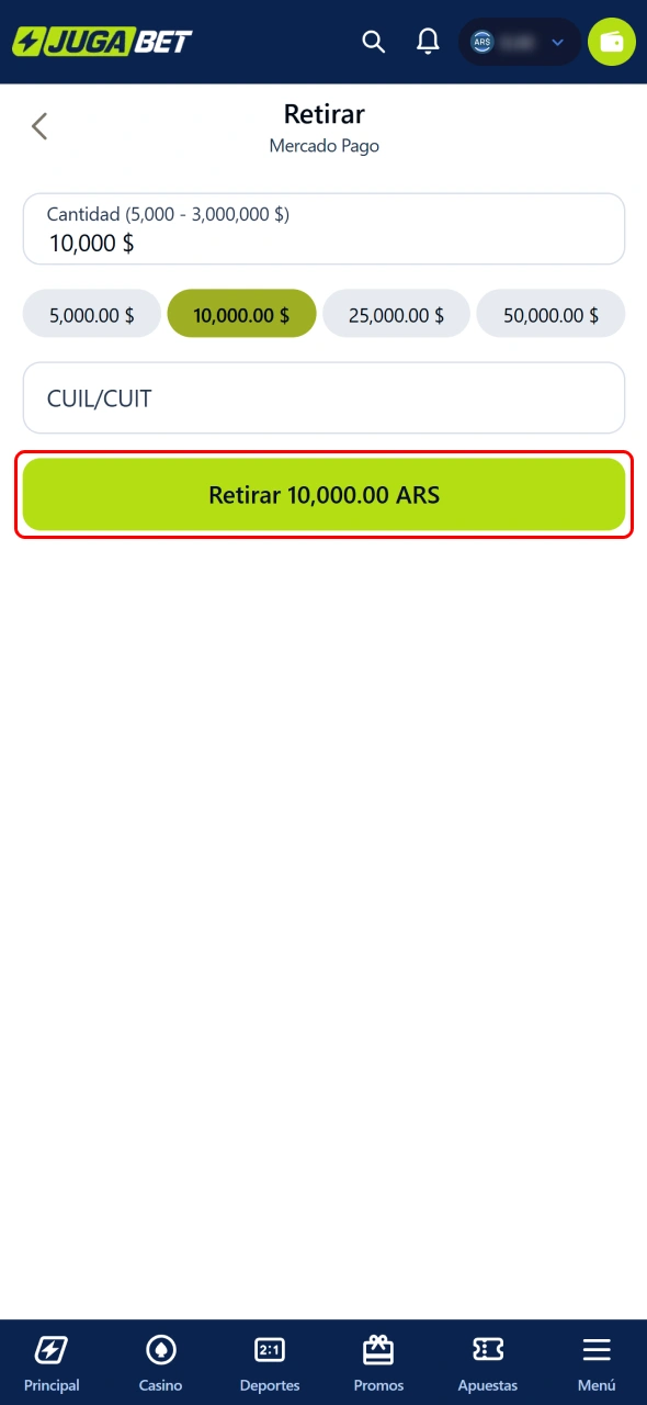 Esperá la confirmación de tu retiro solicitado en Jugabet.