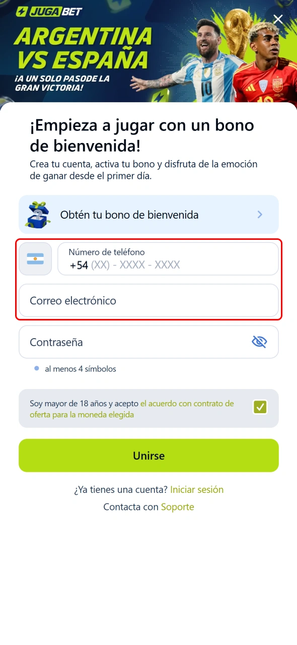 Completá tus datos personales durante el registro en Jugabet.