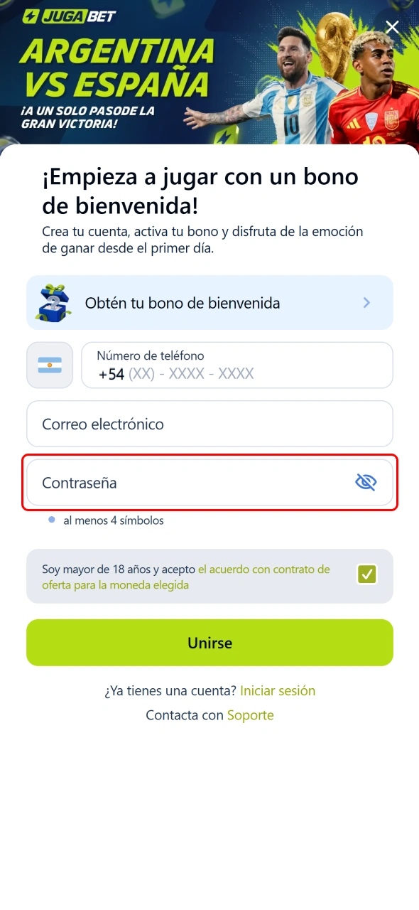 Creá una contraseña segura para proteger tu cuenta de Jugabet.