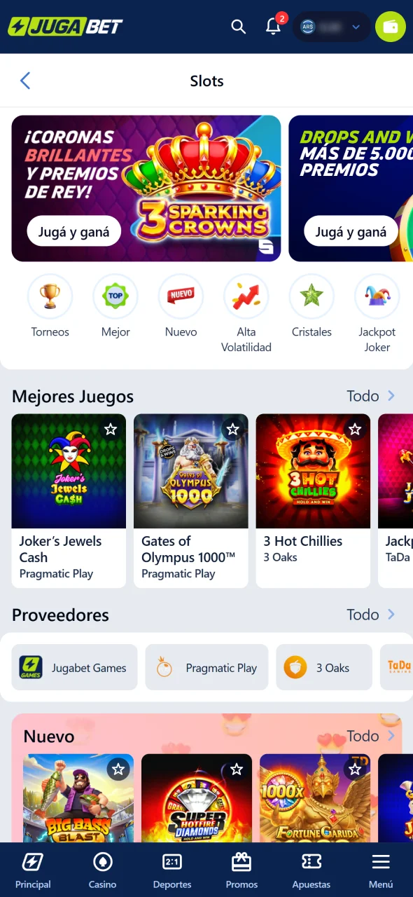 Elegí una tragamonedas y configurá tu apuesta en Jugabet.